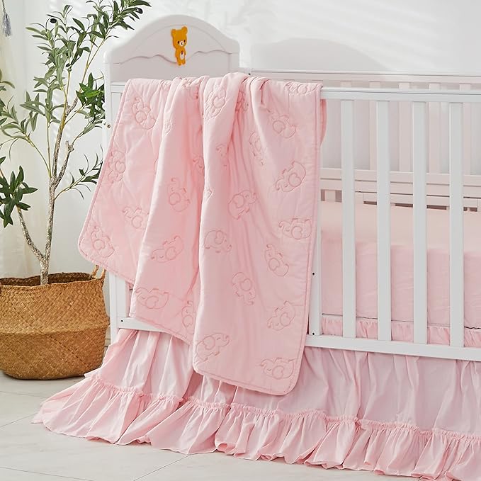 Brandream Crib Bed Skirt for Baby Girls Boys Blush Pink Boho Bohemian Solid - Image 4