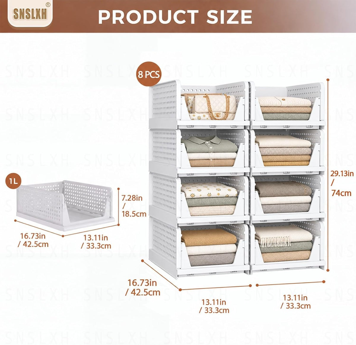 snslxh closet organizers and storage, 5 pack stackable, close-up detail