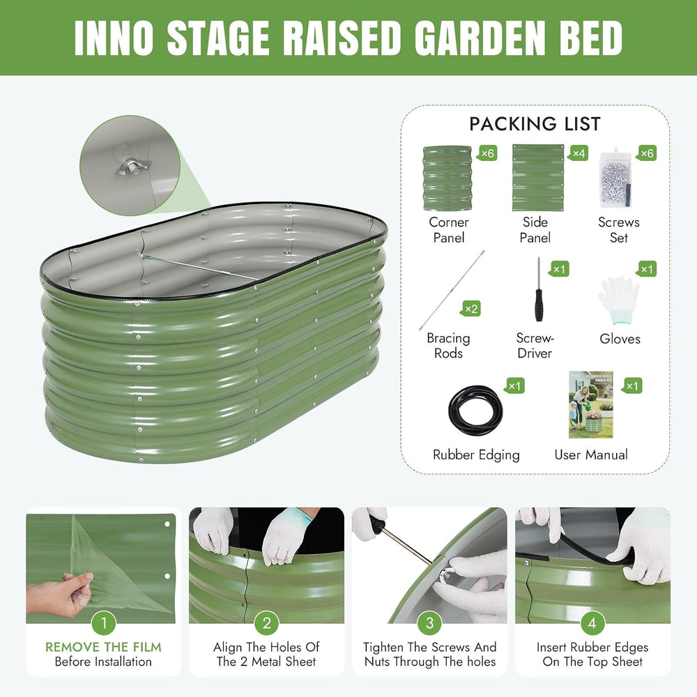 INNO STAGE Galvanized Garden Bed Kits, 4x2x1.4FT Metal Raised Beds, Green