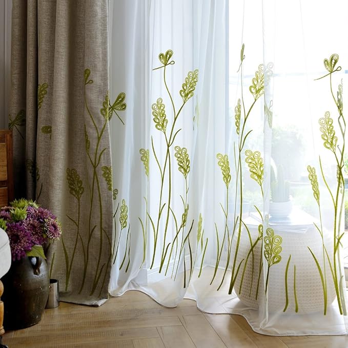 Melodieux Wheat Embroidery Sheer Curtain Extra Wide - Image 7