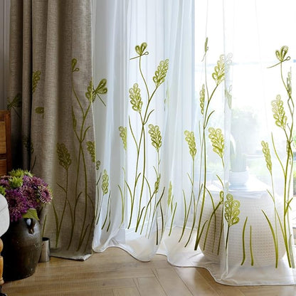 Melodieux Wheat Embroidery Sheer Curtain Extra Wide - Image 7