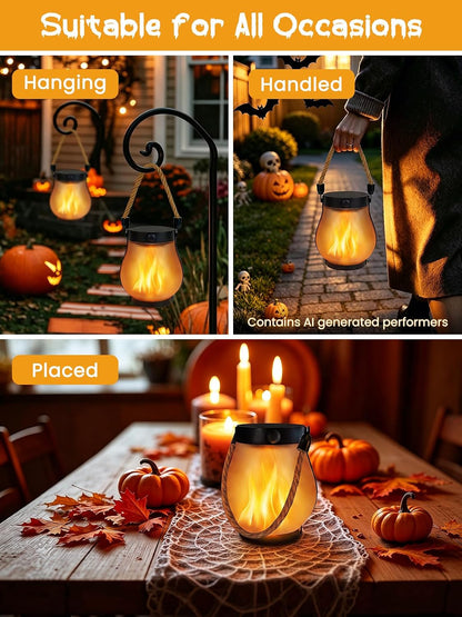 4 Pack Solar Lanterns Outdoor Waterproof Hanging Flame Halloween Lights