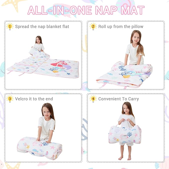Toddler Nap Mat with Pillow and Blanket, Extra Large Rolled Napping Mats - Image 6