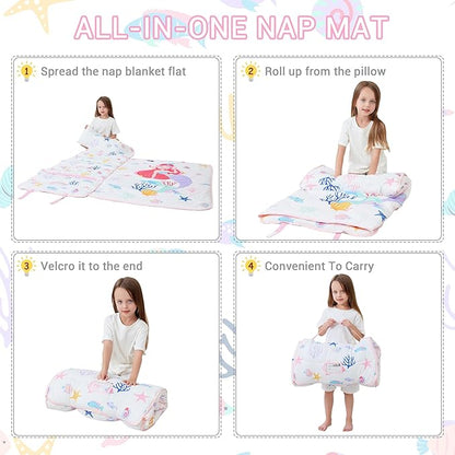 Toddler Nap Mat with Pillow and Blanket, Extra Large Rolled Napping Mats - Image 6