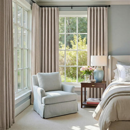 jinchan linen textured blackout curtains back tab 52 on a desk or shelf