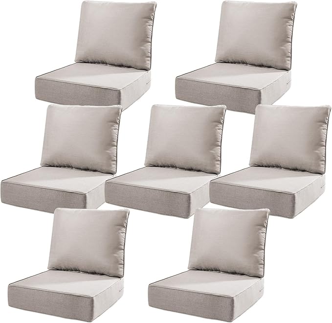 6" Thick Outdoor Cushions 22x24x6, 7-Set Deep Seat Patio Cushions by Pugire
