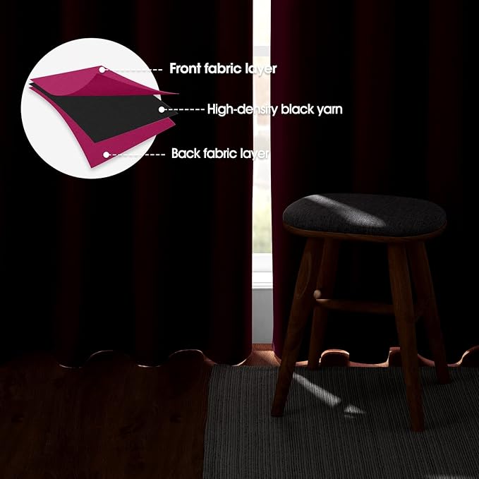 HOMEIDEAS Raspberry Blackout Curtains, Hot Pink Curtains - Image 3