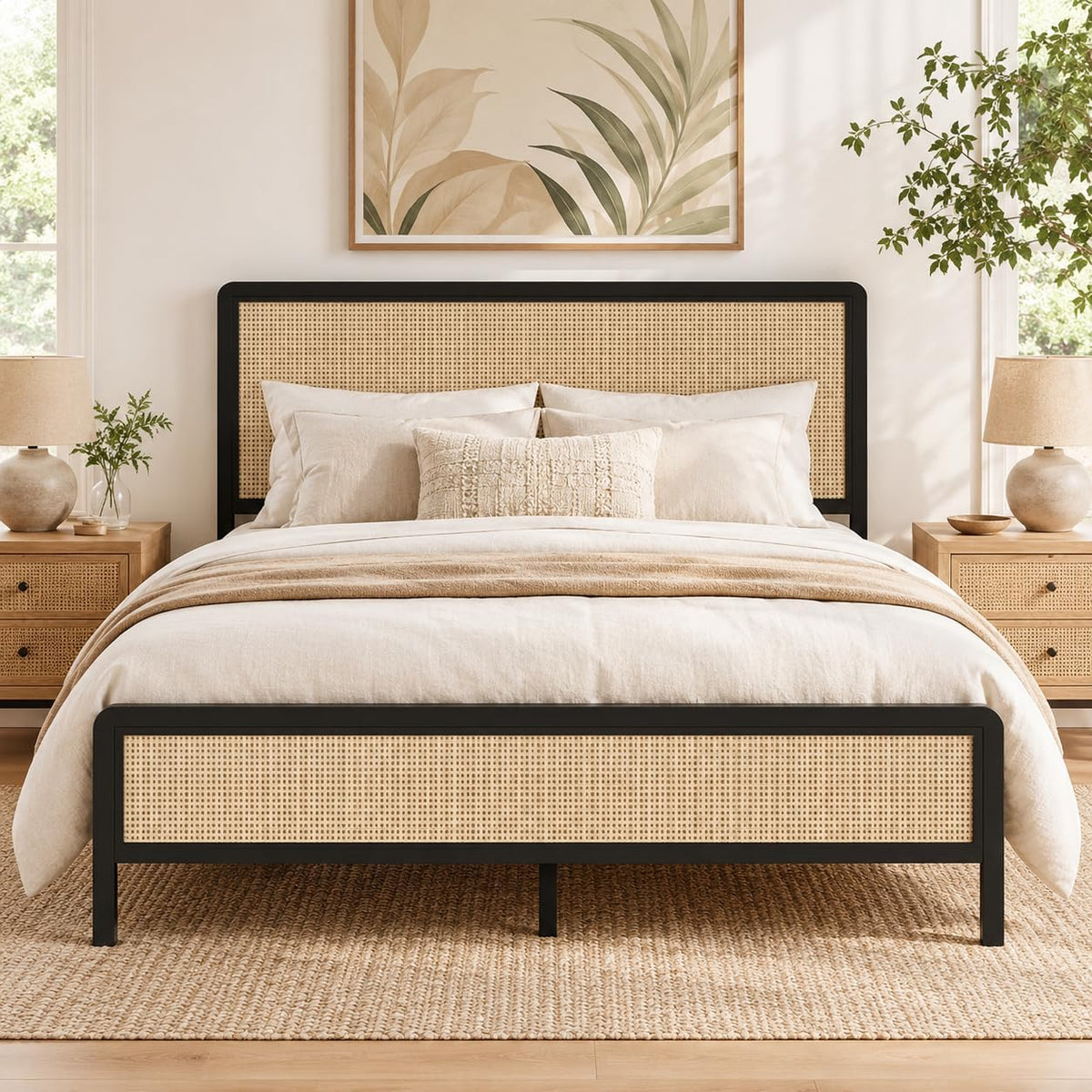 immerstable rattan full size bed frame with headboard, main product view