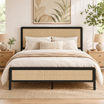 immerstable rattan full size bed frame with headboard, main product view