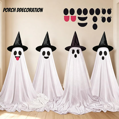 Halloween Decorations Outdoor & Indoor Decor - 2 Pack 59-inch Remote Control Spooky Ghost String Lights with Witch Hats, Halloween Lights for Porch, Yards, Patio, Garden Lawn, Party