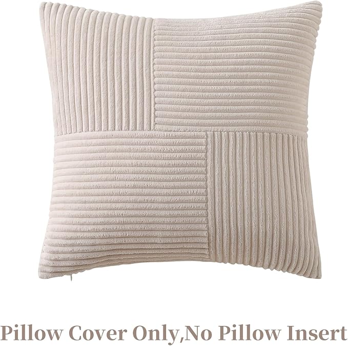 Beige Throw Pillow Covers 22x22 inch, Farmhouse Home Decor, Boho Decorative - Image 3
