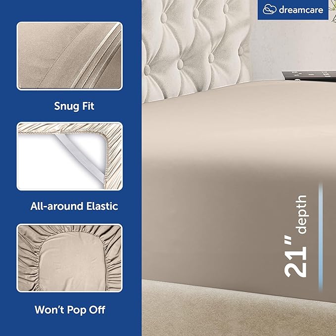 DREAMCARE Queen Sheet Set – 4 pcs Cooling Sheets – up to 21” Extra Deep Pocket - Image 7