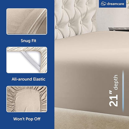 DREAMCARE Queen Sheet Set – 4 pcs Cooling Sheets – up to 21” Extra Deep Pocket - Image 7