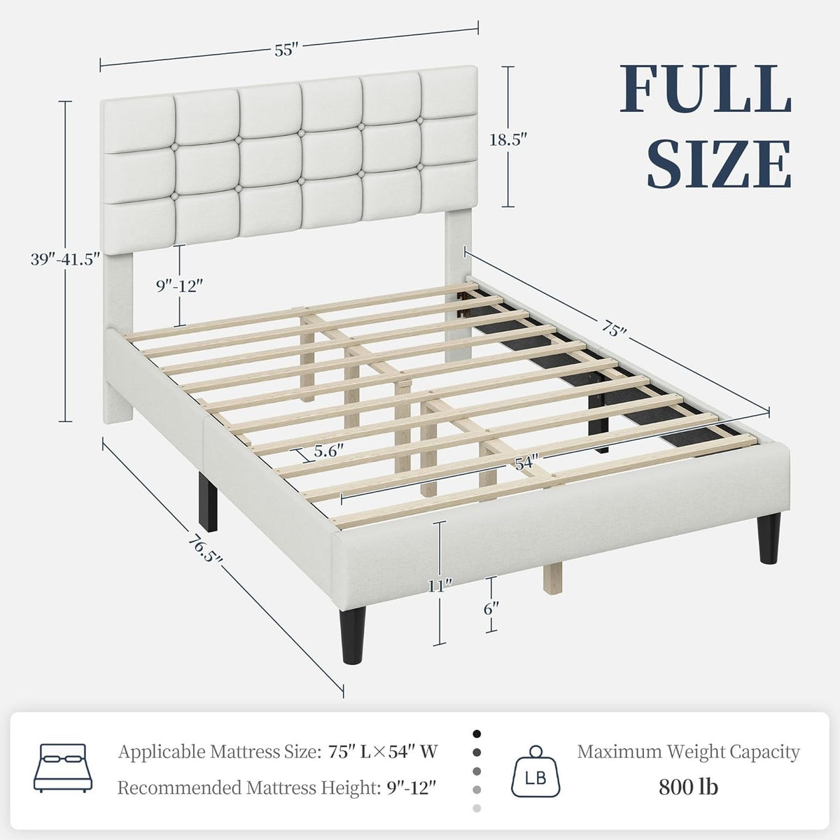 yaheetech full size upholstered tufted bed frame with shown in use