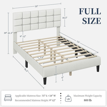 yaheetech full size upholstered tufted bed frame with shown in use