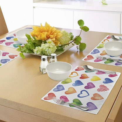 Ambesonne Grunge Place Mats Set of 4, Rainbow Color Heart Shapes Valentine's - Image 4