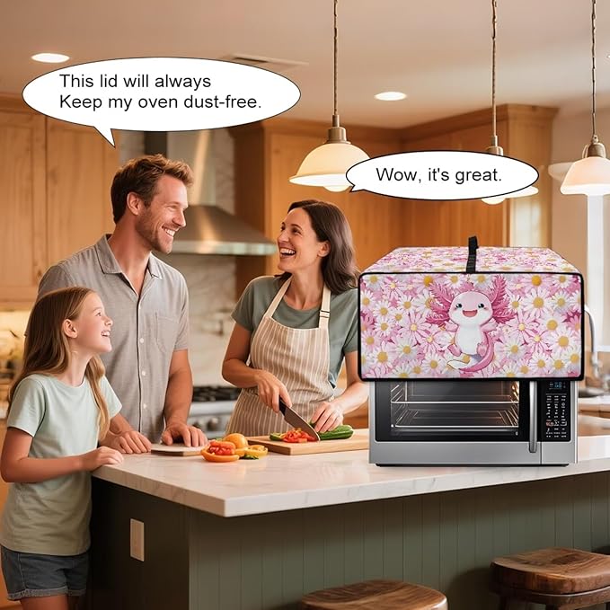 Cute Axolotl Daisy Print Microwave Oven Cover Dust-Proof Microwave Oven Cloth - Image 4