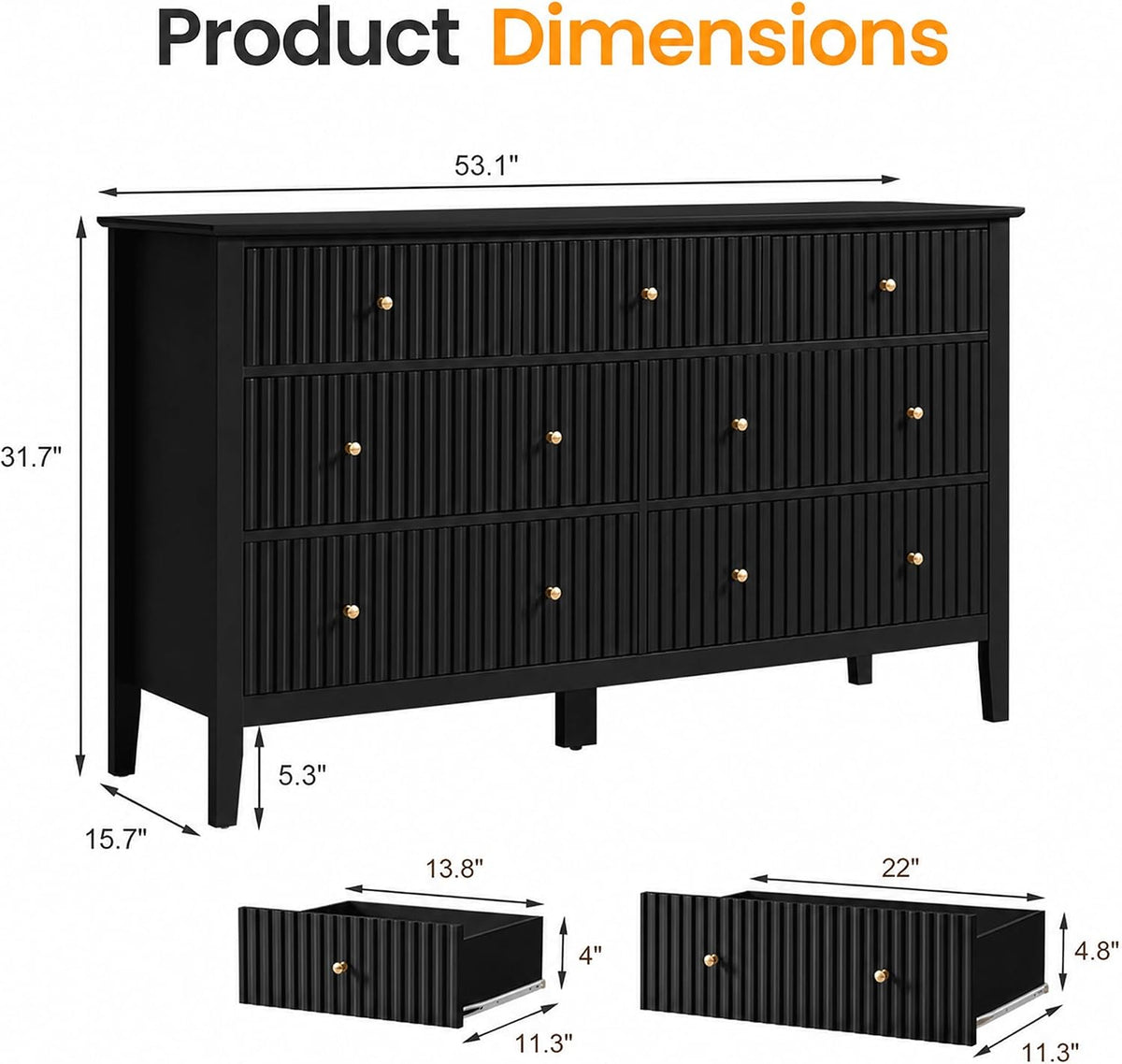 royalcraft 7 drawer dresser for bedroom, 53" wide shown in use