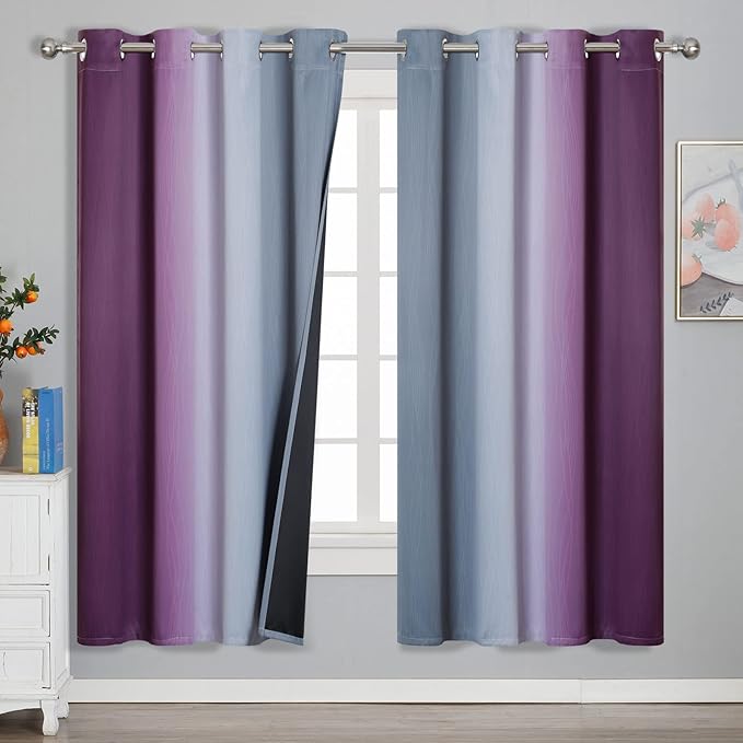Estelar Textiler Ombre Grey and Purple Blackout Curtains 72 Inch Length 2 Panels by ESTELARTEXTILER