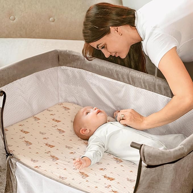 lulumoon Baby Bassinet Sheets Muslin: Cotton Bedside Bassinet Sheets Floral - Image 3