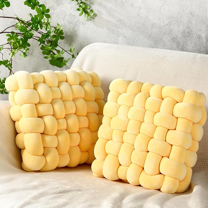 Wenqik 2 Pcs Knot Pillows Square Knotted Plush Throws Soft Accent Pillows by Wenqik