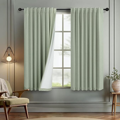 Living Room Green Black Out Curtains 63 Inch Long 2 Panel Thermal Insulated by DANCURTON