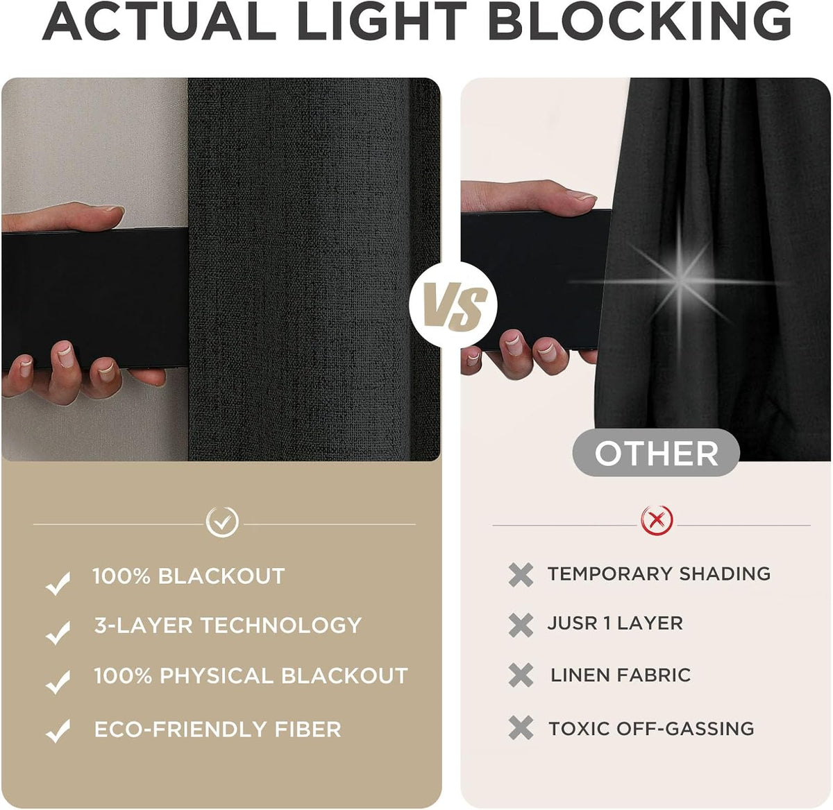 joydeco blackout curtains for bedroom - 100% light showing dimensions