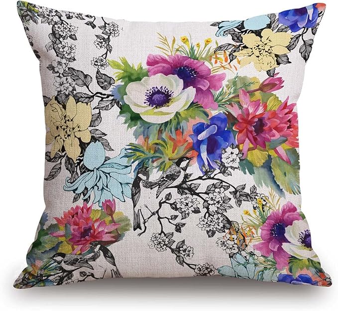 TSSOHU Throw Pillow Cover Vivid Colorful Garden Print Blossoming Wildflowers by TSSOHU