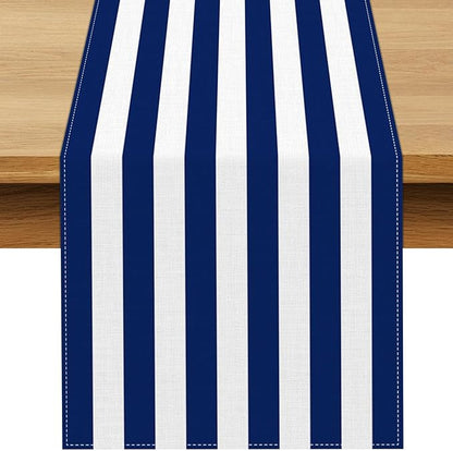 Navy Blue and White Striped Table Runner Nautical Theme Birthday Party by Buxiuer