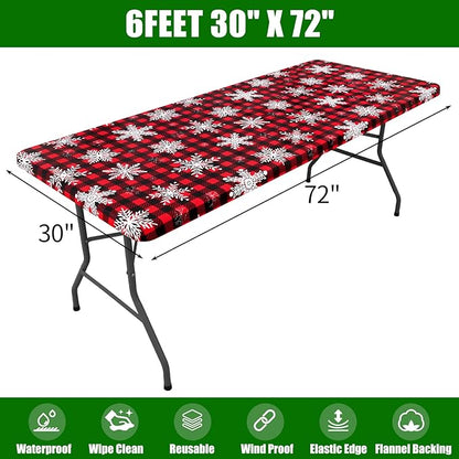 Smiry Plastic Christmas Tablecloth, Buffalo Plaid Waterproof Elastic Fitted - Image 7