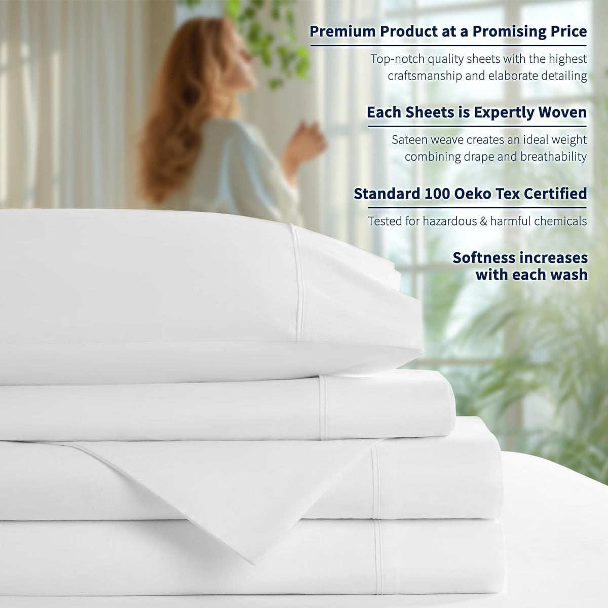 shilucheng 100% egyptian cotton king size sheets set, front angle view