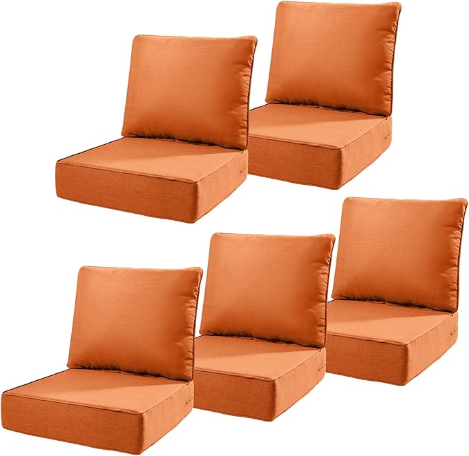 6" Thick Outdoor Cushions 22x24x6, 5-Set Deep Seat Patio Cushions by Pugire