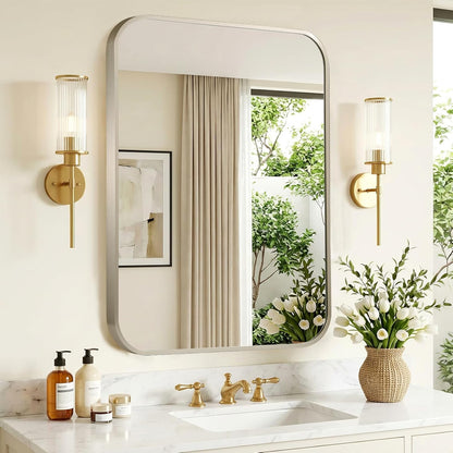 brushed nickel bathroom mirror for over sink, 30"x36", main product view