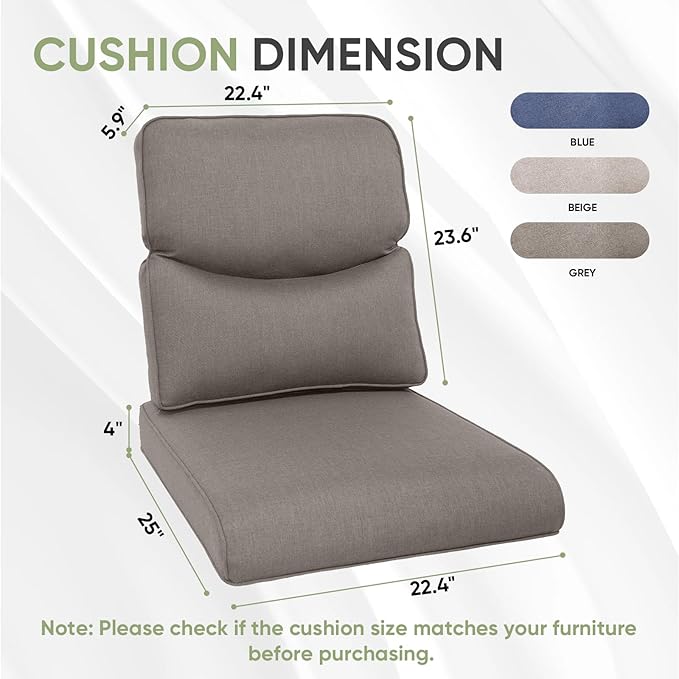 Outdoor Chair Cushion Set of 2, Waterproof Outdoor Seat Cushions 25x22 - Image 2