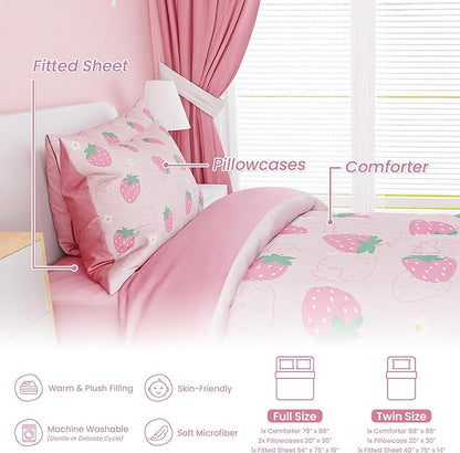 SANDJEST Strawberry Comforter Set Full Size 98x86in - Image 3