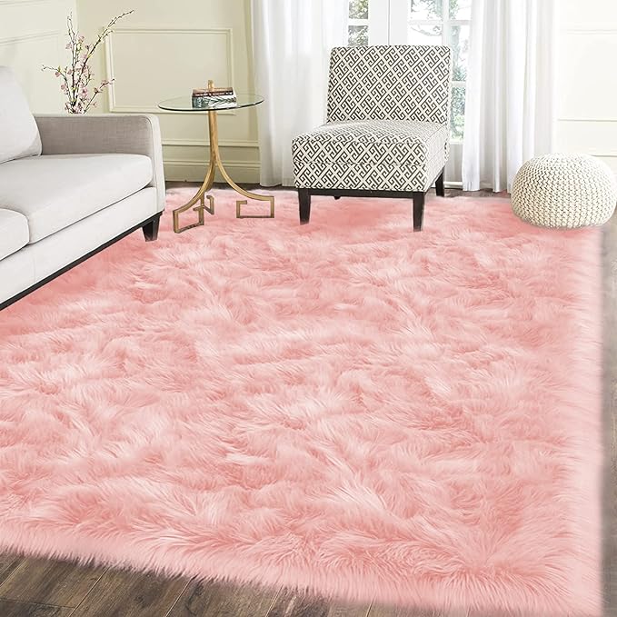 Latepis Pink Living Room Rugs Faux Fur Rug 5x6.7 Area Fuzzy Rugs - Image 7