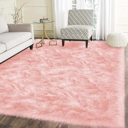 Latepis Pink Living Room Rugs Faux Fur Rug 5x6.7 Area Fuzzy Rugs - Image 7