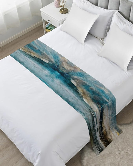 Abstract Mottled Turquoise Green Gray Art Bed Runners by ZFUNCING