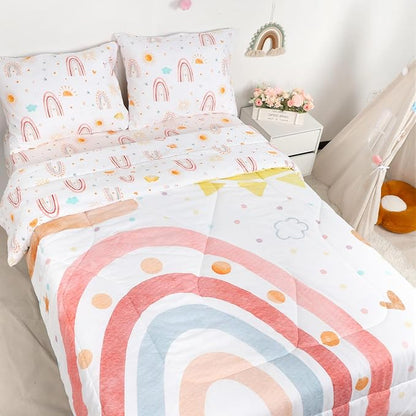 Twin Size Toddler Bedding Set for Girls- 5 Piece Rainbow Toddler Girl Bedding - Image 9