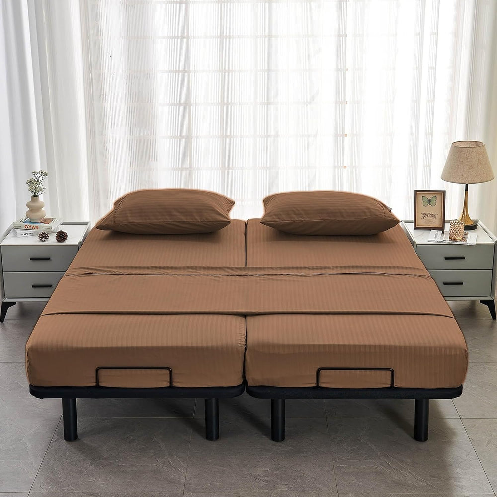 Kingnex Striped Split California King Sheets Sets for Adjustable Bed with Dee...