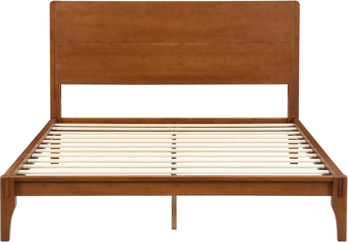 merax queen size bamboo platform bed frame with showing dimensions