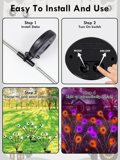 6 Pack Solar Halloween Decorations Outdoor 36 LED Solar Eyeball Lights