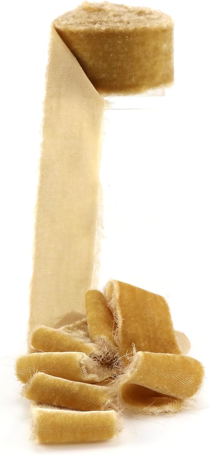 Gold Velvet Ribbon 1.5 Inch Frayed Silk Velvet Ribbon Antique Gold Christmas - Image 8