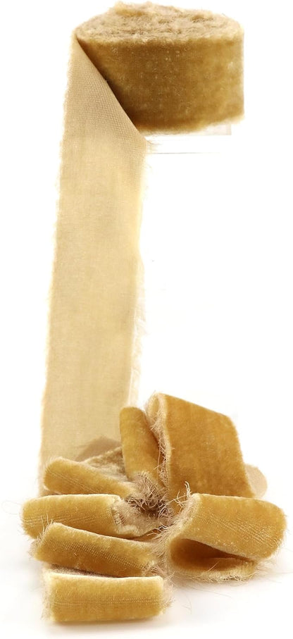 Gold Velvet Ribbon 1.5 Inch Frayed Silk Velvet Ribbon Antique Gold Christmas - Image 8