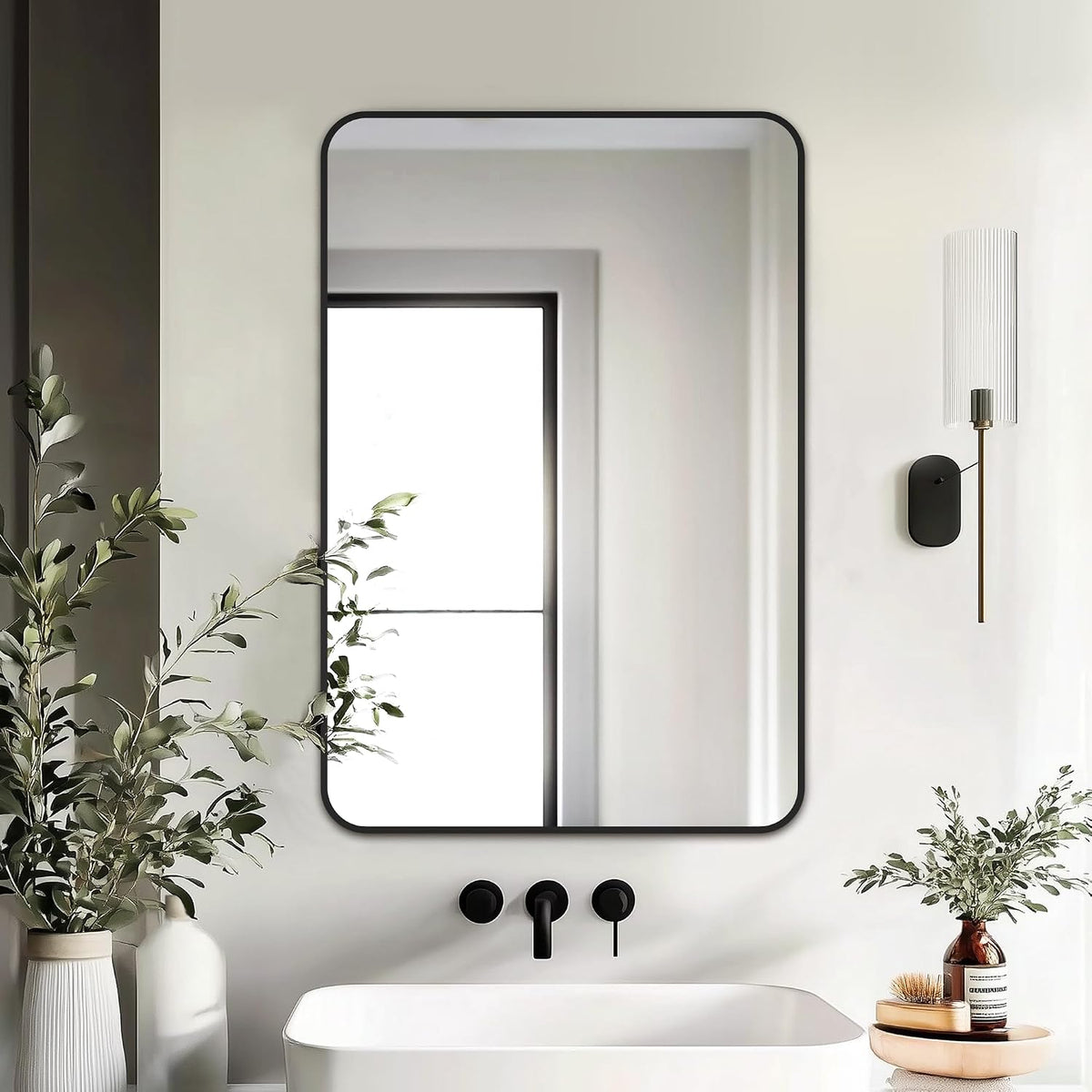 delma bathroom vanity mirror, black framed mirror for shown in use