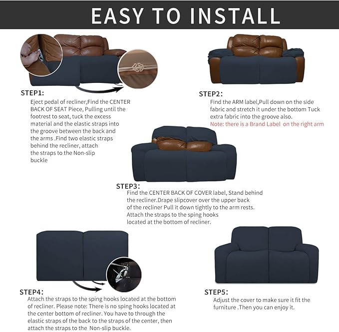 Easy-Going 6 Pieces Recliner Loveseat Stretch Sofa Slipcover Sofa Cover - Image 4