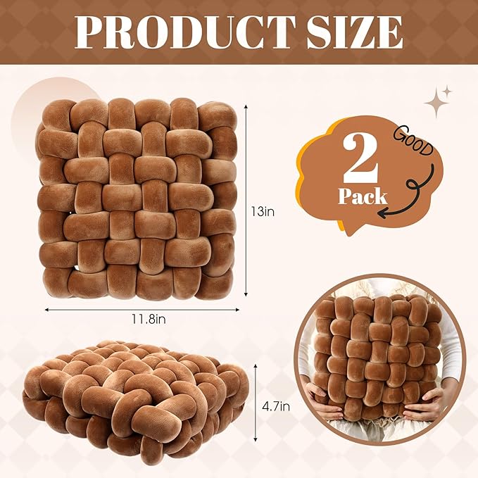 Wenqik 2 Pcs Knot Pillows Square Knotted Plush Throws Soft Accent Pillows - Image 2