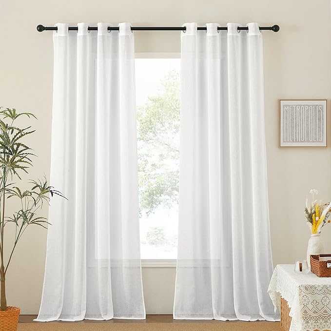 NICETOWN White Linen Curtains 144 inch Length 2 Panels, Grommet Linen Weave by NICETOWN