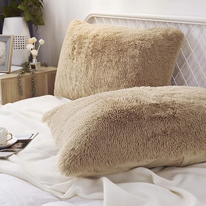 Uhamho Set of 2 Standard Pillowcases Faux Fur Throw Pillow Covers Queen Size - Image 2