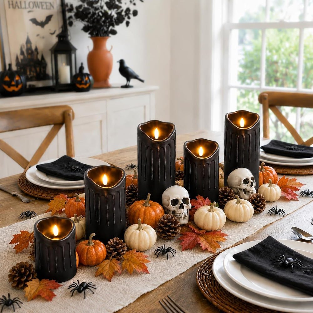MUMCHASI Black Flameless Candles Set of 5, Black Halloween Battery Operated C...